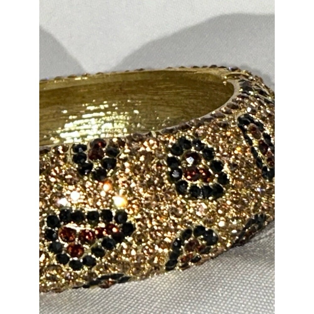 Bebe Gold Leopard Print Rhinestone Bangle - Picture 7 of 16